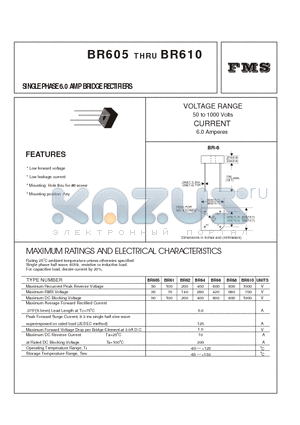 BR610 datasheet - SINGLE PHASE 6.0 AMP BRIDGE RECTIFIERS