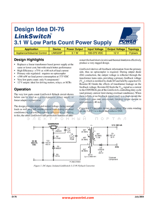 DI-76 datasheet - 3.1 W Low Parts Count Power Supply