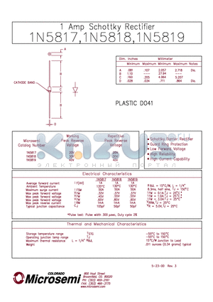1N5819 datasheet - 1 Amp Schottky Rectifier