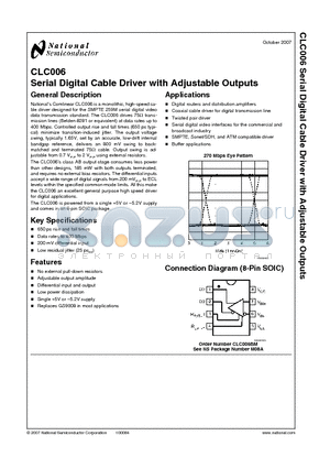 CLC006_07 datasheet - Serial Digital Cable Driver with Adjustable Outputs