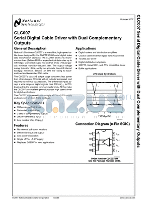 CLC007 datasheet - Serial Digital Cable Driver with Dual Complementary