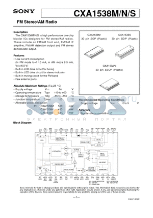 CXA1538M datasheet - FM STEREO/AM RADIO