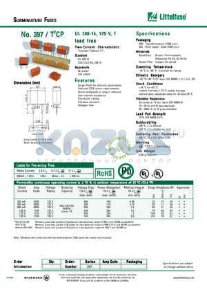 3971100000 datasheet - SUBMINIATURE FUSES