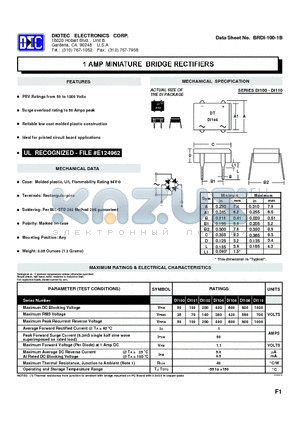 DI100 datasheet - 1 AMP MINIATURE BRIDGE RECTIFIERS