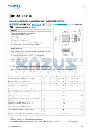 DI100S datasheet - SURFACE MOUNT GLASS PASSIVATED SINGLE-PHASE BRIDGE RECTIFIER