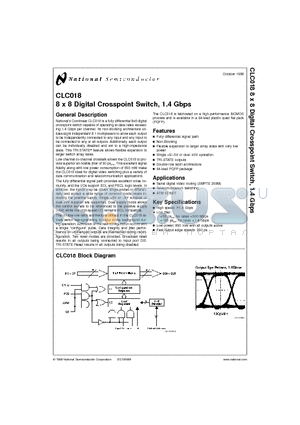 CLC018AJVJQ datasheet - 8 x 8 Digital Crosspoint Switch, 1.4 Gbps