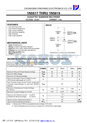 1N5819 datasheet - SCHOTTKY BARRIER RECTIFIER