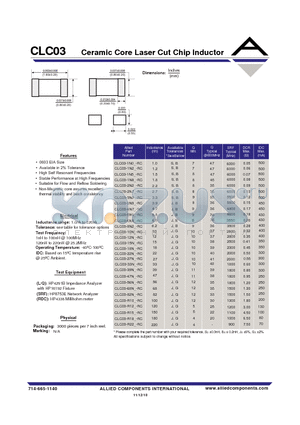 CLC03-68N_-RC datasheet - Ceramic Core Laser Cut Chip Inductor