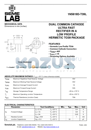 1N5819D-T39L datasheet - DUAL COMMON CATHODE