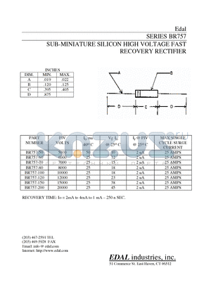 BR757-120 datasheet - SUB-MINIATURE SILICON HIGH VOLTAGE FAST RECOVERY RECTIFIER