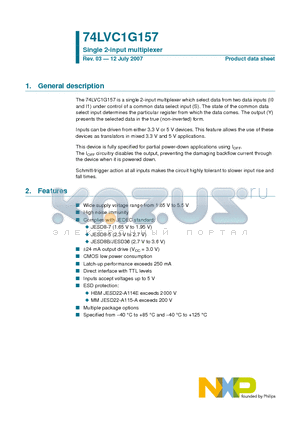 74LVC1G157 datasheet - Single 2-input multiplexer