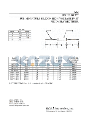 BR757-70 datasheet - SUB-MINIATURE SILICON HIGH VOLTAGE FAST RECOVERY RECTIFIER