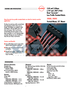 39880-03 datasheet - 5.00 and 5.08mm (.197 and .200) Pitch Beau^ Eurostyle^ Low Profile Terminal Blocks