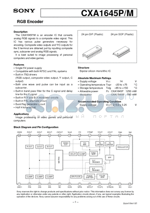 CXA1645M datasheet - RGB Encoder