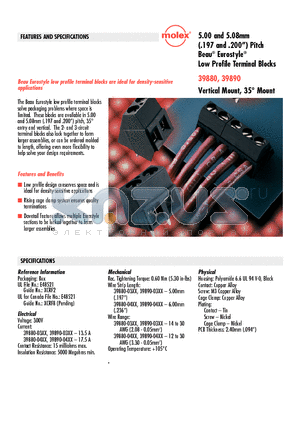 39880-04 datasheet - 5.00 and 5.08mm (.197 and .200) Pitch Beau^ Eurostyle^ Low Profile Terminal Blocks