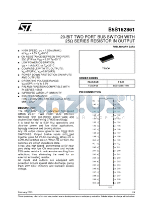 B5S162861 datasheet - 20-BIT TWO PORT BUS SWITCH WITH 25OHM SERIES RESISTOR IN OUTPUT