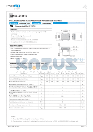 DI150_07 datasheet - DUAL-IN-LINE GLASS PASSIVATED SINGLE-PHASE BRIDGE RECTIFIER