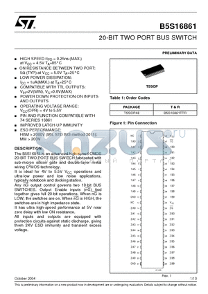 B5S16861TTR datasheet - 20-BIT TWO PORT BUS SWITCH