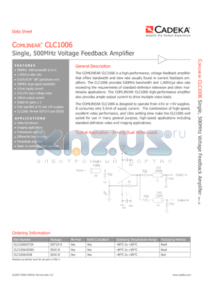 CLC1006ISO8 datasheet - Single, 500MHz Voltage Feedback Amplifier