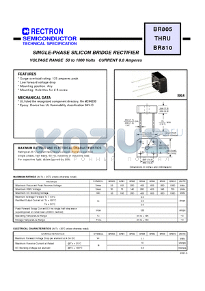 BR805 datasheet - SINGLE-PHASE SILICON BRIDGE RECTIFIER