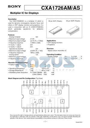 CXA1726AS datasheet - Multiplier IC for Displays