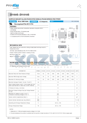 DI152S datasheet - SURFACE MOUNT GLASS PASSIVATED SINGLE-PHASE BRIDGE RECTIFIER