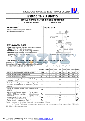 BR805 datasheet - SINGLE-PHASE SILICON BRIDGE RECTIFIER