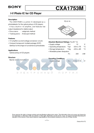 CXA1753M datasheet - I-V Photo IC for CD Player