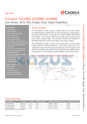 CLC1050IST5X datasheet - Low Power, 3V to 36V, Single, Dual, Quad Amplifiers