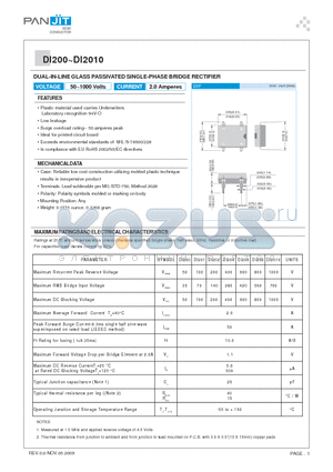 DI2010 datasheet - DUAL-IN-LINE GLASS PASSIVATED SINGLE-PHASE BRIDGE RECTIFIER