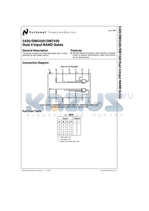 5420 datasheet - Dual 4-Input NAND Gates