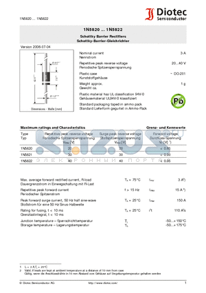 1N5820 datasheet - Schottky Barrier Rectifiers