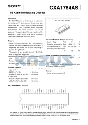 CXA1784AS datasheet - US Audio Multiplexing Decoder