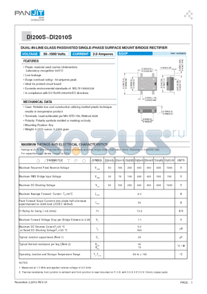 DI204S datasheet - DUAL-IN-LINE GLASS PASSIVATED SINGLE-PHASE SURFACE MOUNT BRIDGE RECTIFIER