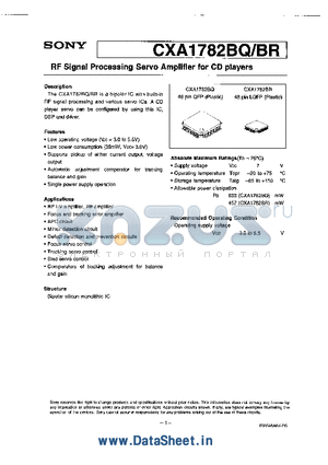 CXA1782BR datasheet - RF Signal Processing Servo Amplifier for CD player