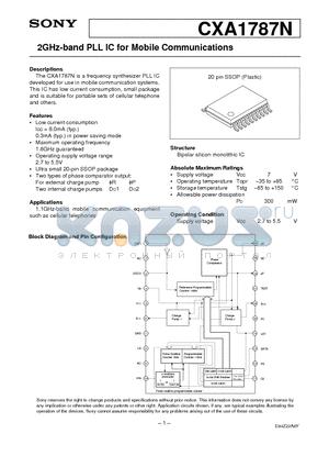 CXA1787N datasheet - 2GHz-band PLL IC for Mobile Communications