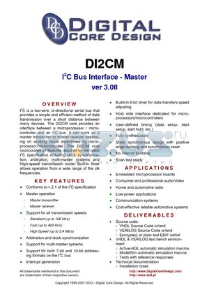 DI2CM datasheet - I2C Bus Interface - Master