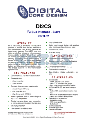 DI2CS datasheet - I2C Bus Interface - Slave