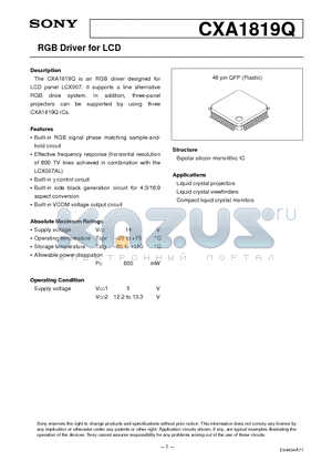 CXA1819 datasheet - RGB Driver for LCD