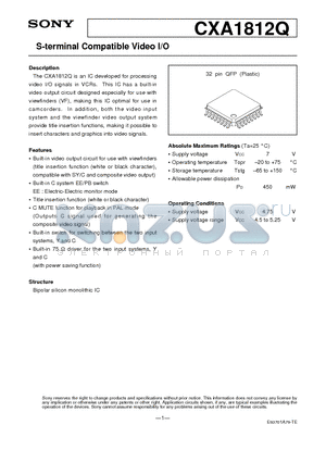 CXA1812Q datasheet - S-terminal Compatible Video I/O