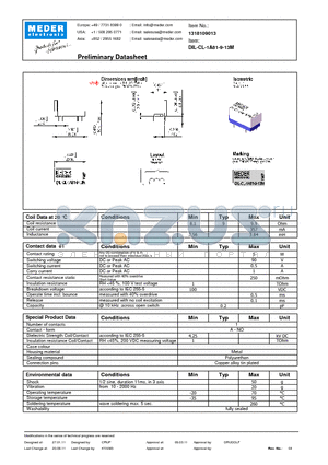 DIL-CL-1A81-9-13M datasheet - DIL Reed Relay