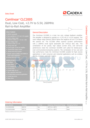 CLC2005ISO8 datasheet - Dual, Low Cost, 2.7V to 5.5V, 260MHz Rail-to-Rail Amplifier