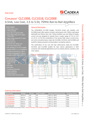 CLC2008ISO8X datasheet - 0.5mA, Low Cost, 2.5 to 5.5V, 75MHz Rail-to-Rail Amplifiers