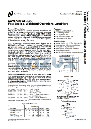 CLC200AI datasheet - Fast Settling, Wideband Operational Amplifiers