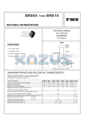 BR82 datasheet - SINGLE PHASE 8.0 AMP BRIDGE RECTIFIERS