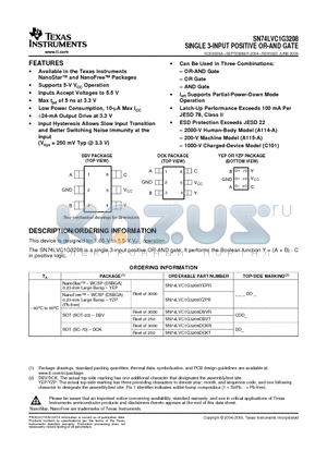 74LVC1G3208DCKTE4 datasheet - SINGLE 3-INPUT POSITIVE OR-AND GATE