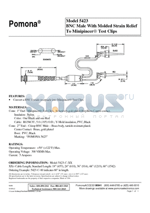 5423-C-36 datasheet - BNC Male With Molded Strain Relief To Minipincer Test Clips