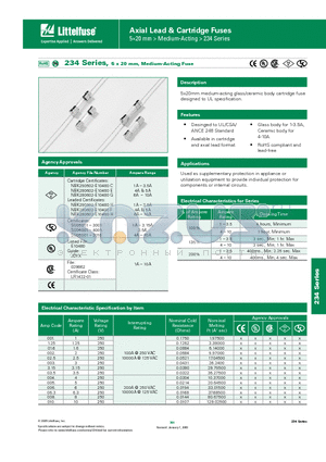023402.5MXE- datasheet - 234 Series, 5 x 20 mm, Medium-Acting Fuse