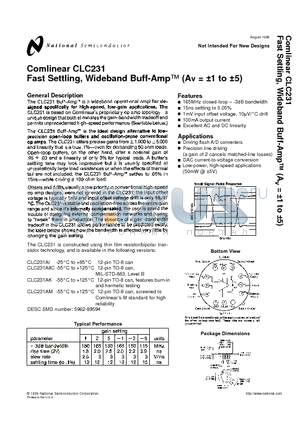 CLC231AM datasheet - Fast Settling, Wideband Buff-Amp (Av = a1 to a5)