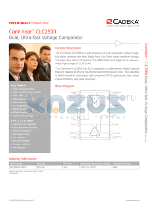 CLC2500 datasheet - Dual, Ultra-fast Voltage Comparator